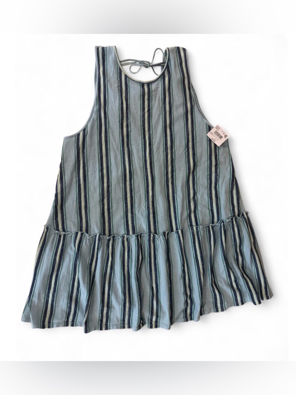 American Eagle Outfitters Blue and Navy Striped Ruffle-Hem Dress